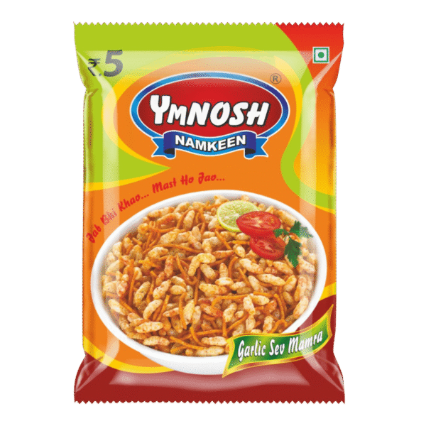 Ymnosh Namkeen Garlic Sev Mamra – Spicy Garlic Flavored Snack